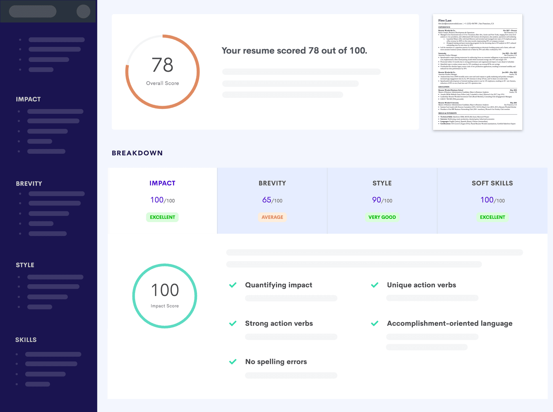 JobyGet career workspace — AI resume feedback and improvement interface